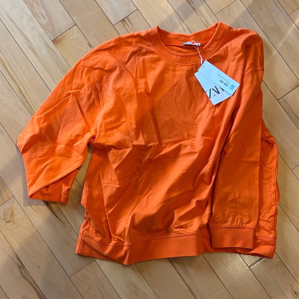 Zara Oversized Orange Crewneck Sweatshirt